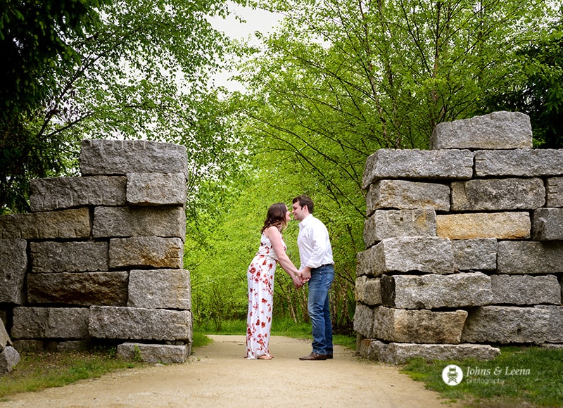 Engagement shoot of Caroline & Anthony at Grounds for Sculpture By NJ wedding photographers Johns & Leena